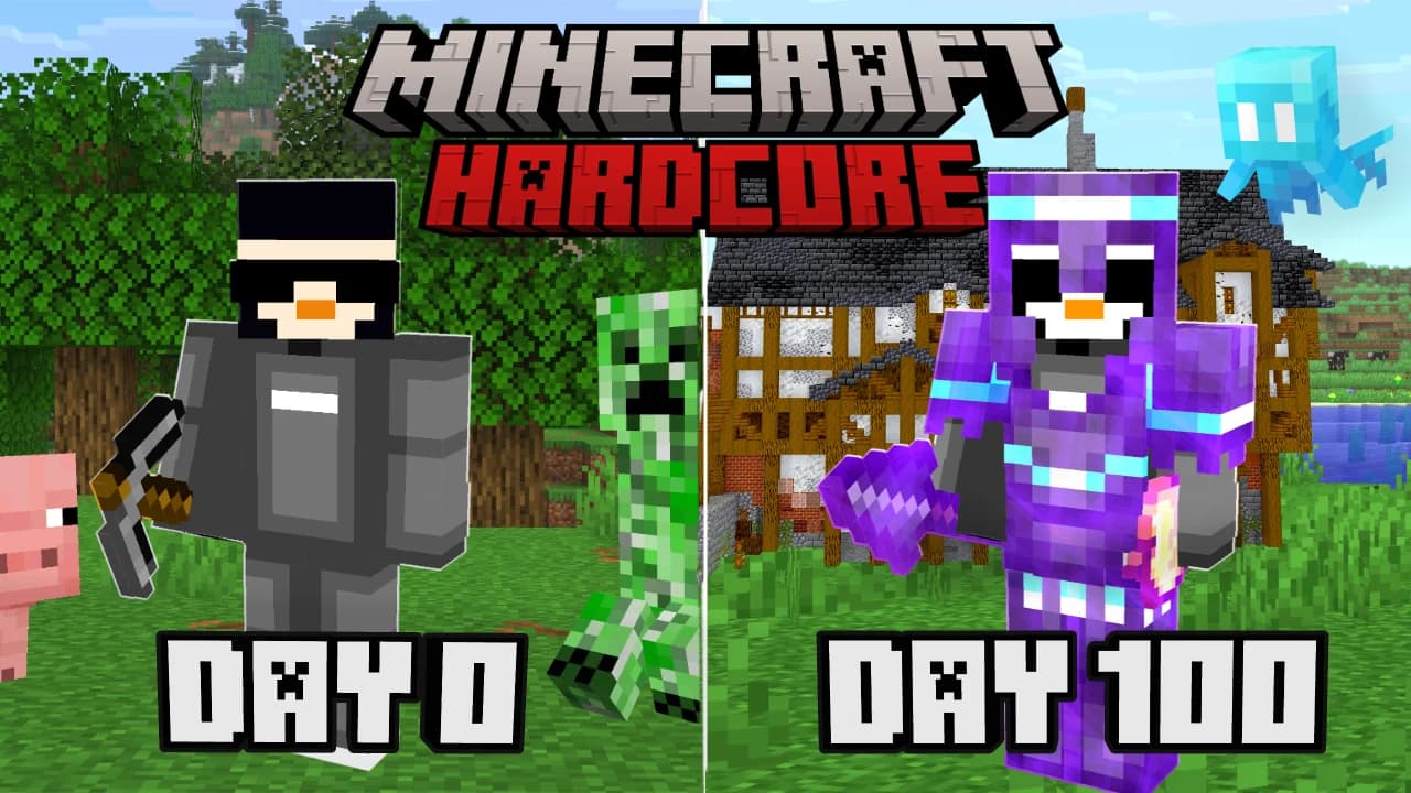 100 days hardcore survival, a Minecraft thumbnail template
