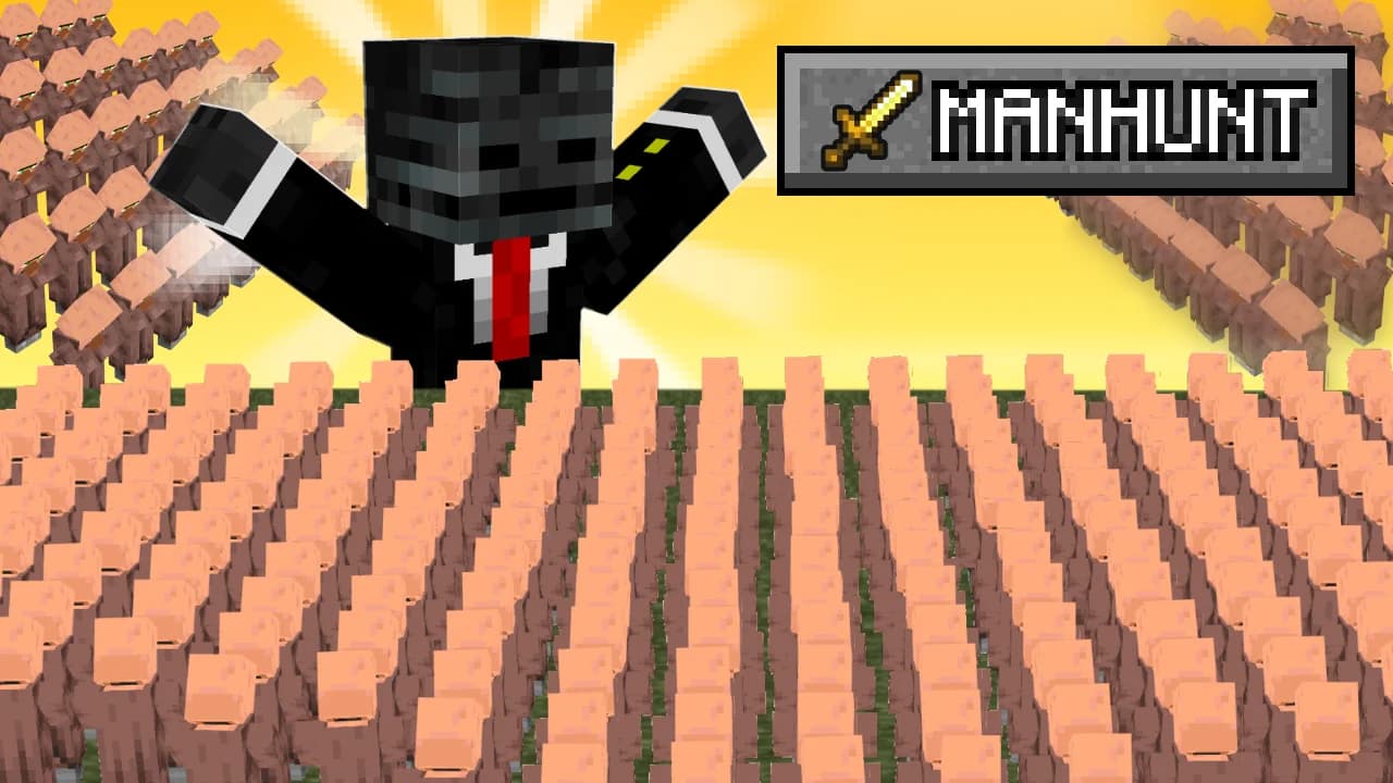 villager manhunt, a Minecraft thumbnail template