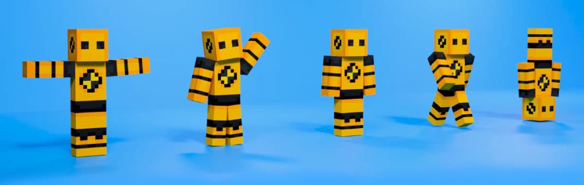 One Minecraft skin rendered in five poses