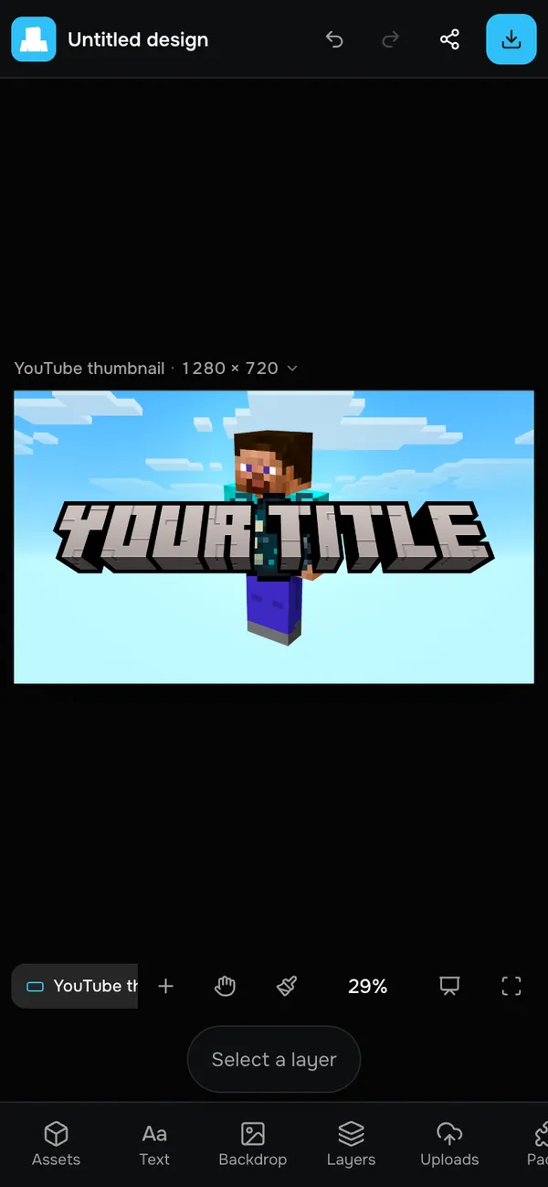 A Minecraft YouTube thumbnail with a sky, a player and a 3D title, being edited on a phone